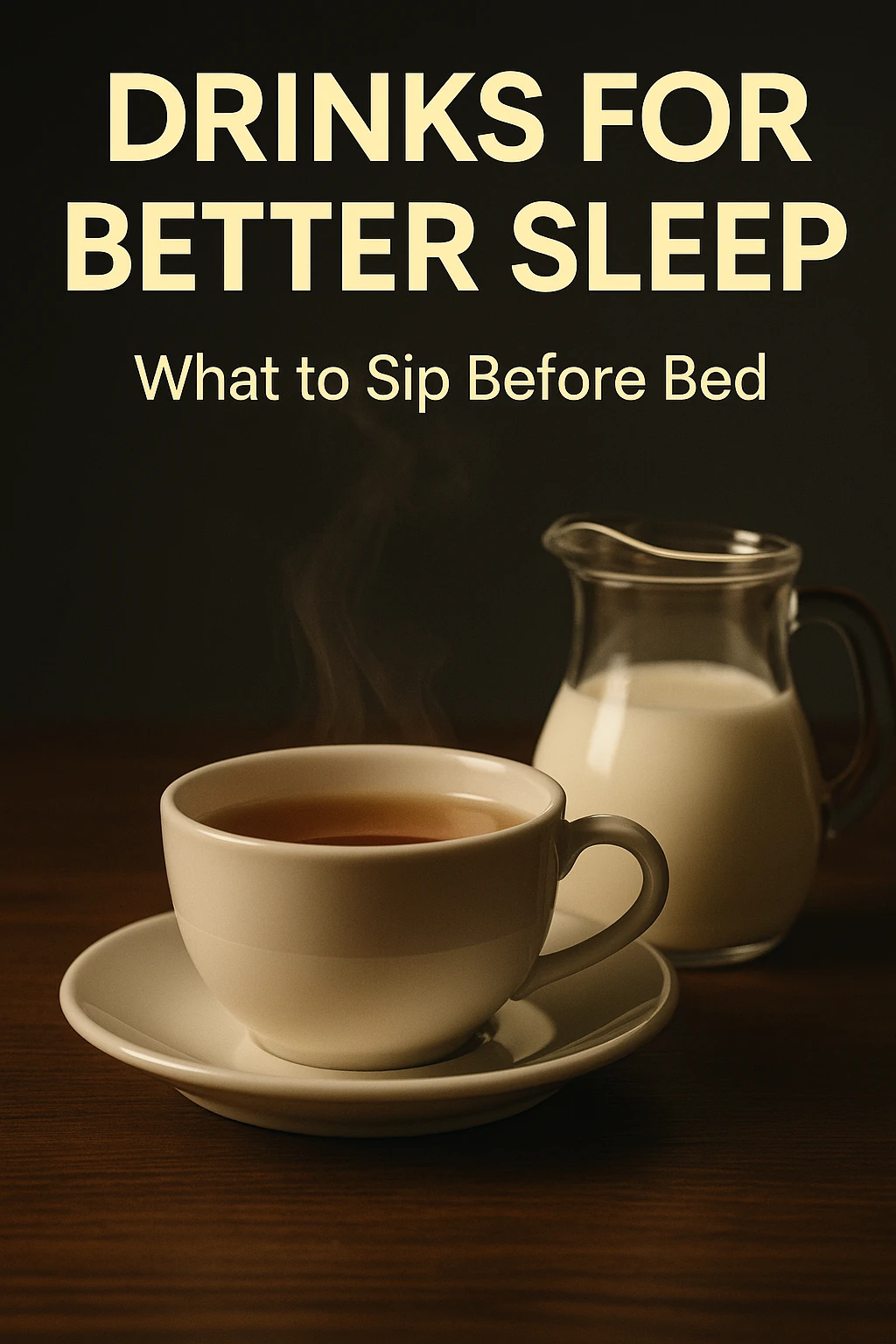 A cup of calming tea on a bedside table before sleep