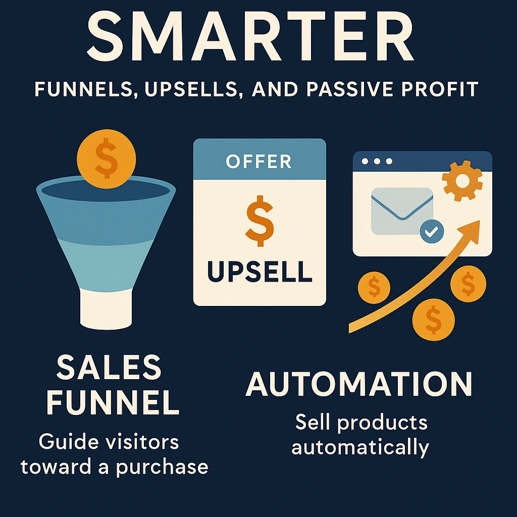 Illustration of smart monetization using funnels, upsells, and automation for passive profit