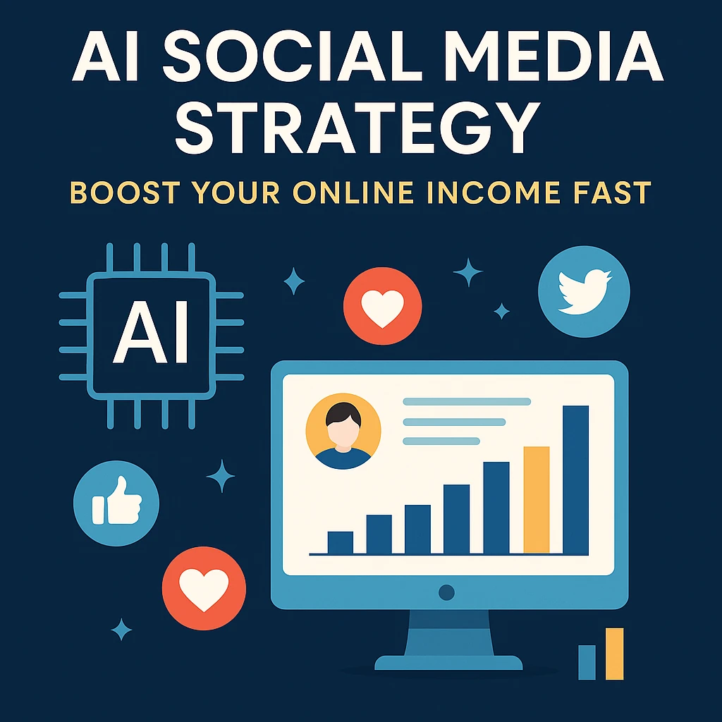 AI social media strategy concept showing AI-powered content and analytics dashboard