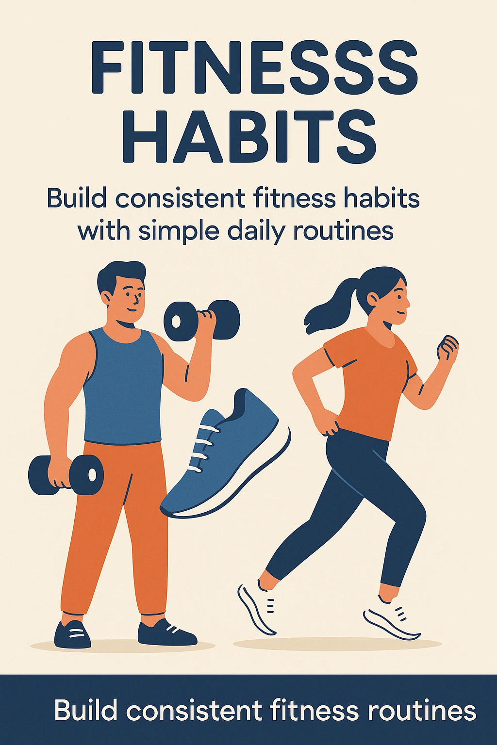 Illustration of a man lifting dumbbells and a woman running, representing consistent fitness habits